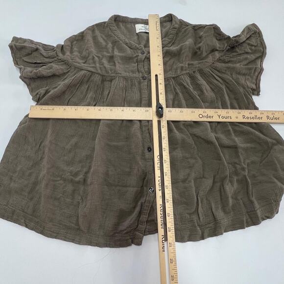 Stella Forest Blouse Womens 38 Medium Brown Green Button Front Flowy Top Boho - Picture 6 of 8